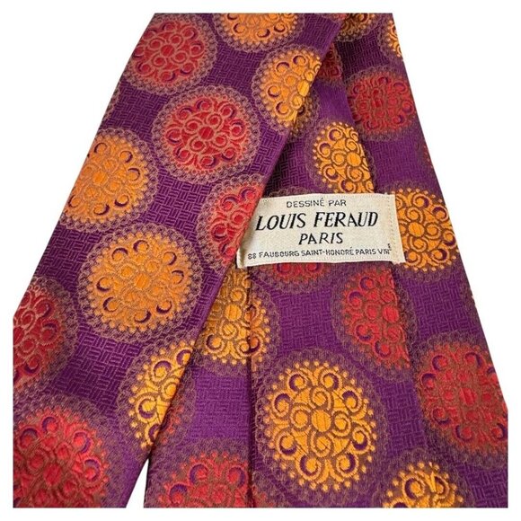 LOUIS FERAUD PARIS men's designer tie vintage purple/plus orange red - Picture 1 of 3